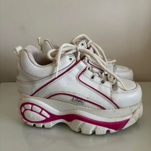 In search of Vintage White and Pink Buffalo Platform Trainers